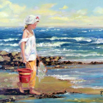 Painting titled "Child at the shore" by Mihai Ionescu, Original Artwork, Oil