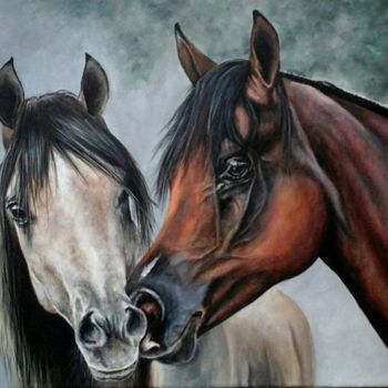 Painting titled "Horse love" by Mihai Ionescu, Original Artwork, Acrylic