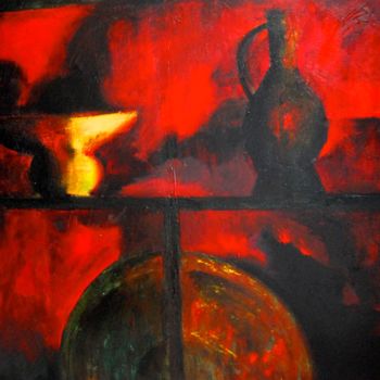 Malarstwo zatytułowany „still life with vase” autorstwa Iosef Yusupov, Oryginalna praca, Olej
