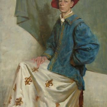 Painting titled ""Женщина в красном…" by Igor Panov, Original Artwork, Oil
