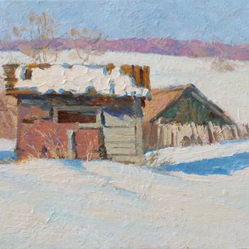 Painting titled ""Окраина села"" by Igor Panov, Original Artwork, Oil