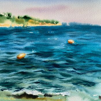 Painting titled "Yellow buoys, Diddi…" by Ira Popovych, Original Artwork, Watercolor