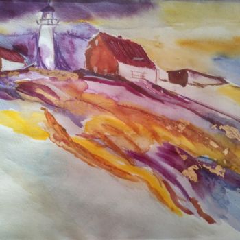 Pintura intitulada "Purple winter in th…" por Irina Shopina, Obras de arte originais, Aquarela