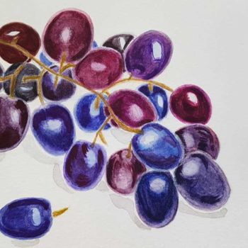 Schilderij getiteld "50 shades of grapes" door Irina Shopina, Origineel Kunstwerk, Aquarel