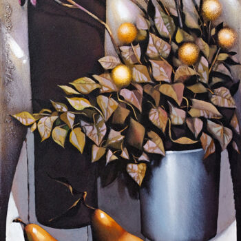 Schilderij getiteld "Stilleben mit Birnen" door Ira Tsantekidou, Origineel Kunstwerk, Olie