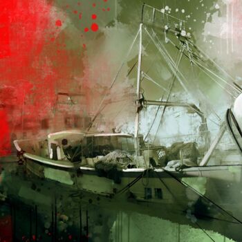 Painting titled "Fishing Harbour 1" by Ira Tsantekidou, Original Artwork, Digital Painting