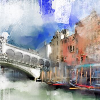 Pintura intitulada "Venice, Rialto Brid…" por Ira Tsantekidou, Obras de arte originais, Pintura digital