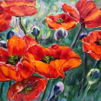 Painting titled "red poppies" by Iryna Karpiak, Original Artwork, Oil