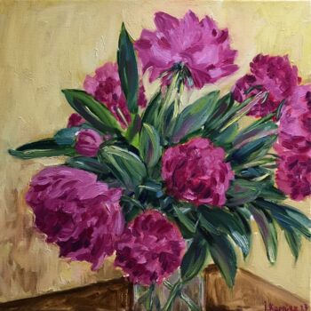 Painting titled "Peonies" by Iryna Karpiak, Original Artwork, Oil