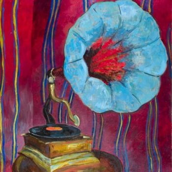 Painting titled "gramophone" by Obchelli, Original Artwork, Oil
