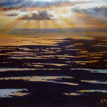 Painting titled "Sunburtst over Roun…" by Martin Mc Cormack, Original Artwork, Acrylic Mounted on Wood Stretcher frame