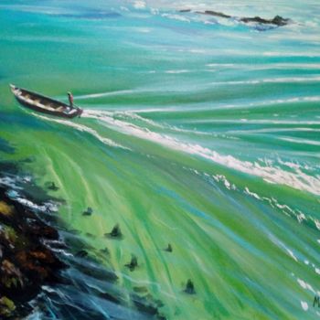 Malarstwo zatytułowany „Boatman” autorstwa Martin Mc Cormack, Oryginalna praca, Akryl Zamontowany na Drewniana rama noszy