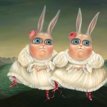 Printmaking titled "Dancing Twins. Prin…" by Irena Aizen, Original Artwork, Digital Print Mounted on Wood Stretcher frame