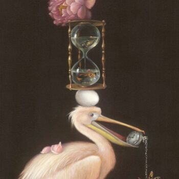 Painting titled "Pyramid with Pelican" by Irena Aizen, Original Artwork, Oil