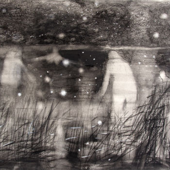Dessin intitulée "Forest lake" par Irena Luse, Œuvre d'art originale, Graphite