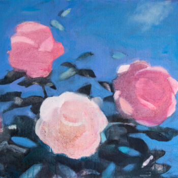 Painting titled "Roses" by Irena Luse, Original Artwork, Oil Mounted on Wood Stretcher frame