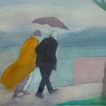 Painting titled "Walking in rain" by Irena Luse, Original Artwork