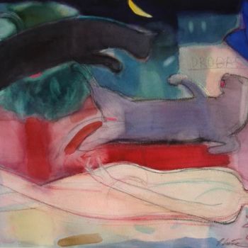 Pittura intitolato "Cats' games" da Irena Luse, Opera d'arte originale, Acquarello