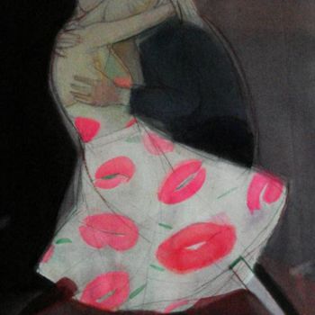 Malerei mit dem Titel "Rose dress" von Irena Luse, Original-Kunstwerk, Aquarell