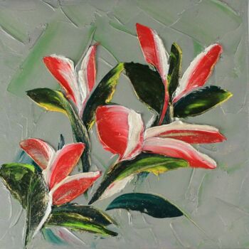 Painting titled "Flowers 34004" by Irene Ba, Original Artwork, Oil Mounted on Wood Stretcher frame