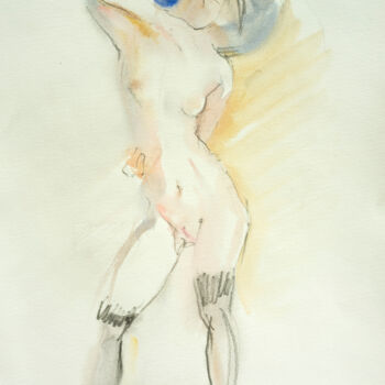 Painting titled "YOUNG GIRL IN THE M…" by Irene Bibik-Chkolian, Original Artwork, Watercolor