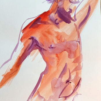图画 标题为“Nude male athlete #3” 由Irene Bibik-Chkolian, 原创艺术品, 水彩