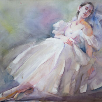 Pintura intitulada "Tired ballerina" por Irene Bibik-Chkolian, Obras de arte originais, Aquarela