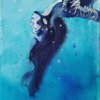 Painting titled "Aqua. Deep dive" by Irene Bibik-Chkolian, Original Artwork, Watercolor