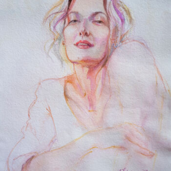 Schilderij getiteld "Self-Portrait in Wa…" door Irene Bibik-Chkolian, Origineel Kunstwerk, Aquarel