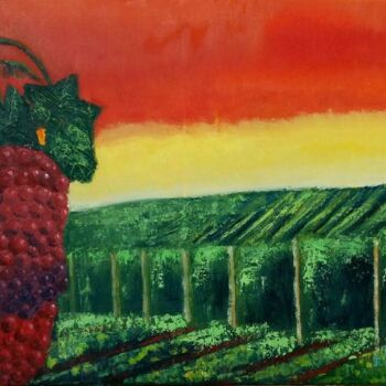 Peinture intitulée "Vignoble au coucher…" par Irène Rasendra, Œuvre d'art originale, Huile