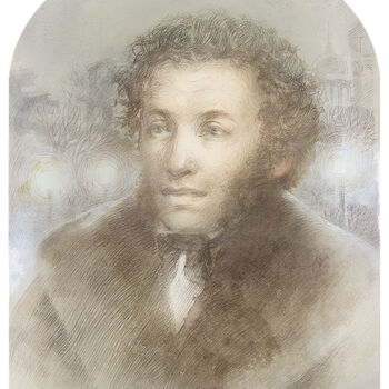 Dessin intitulée "Pushkin" par Irene Vlassova, Œuvre d'art originale, Crayon