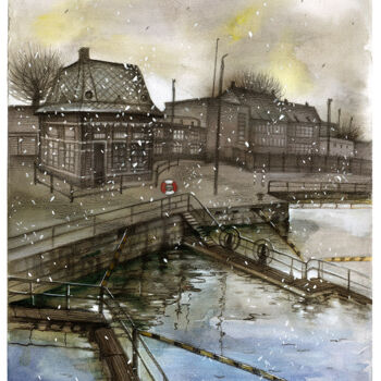 Картина под названием "Dock-side district" - Irene Vlassova, Подлинное произведение искусства, Другой
