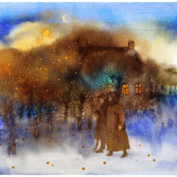 Schilderij getiteld "Evening." door Irene Vlassova, Origineel Kunstwerk, Aquarel