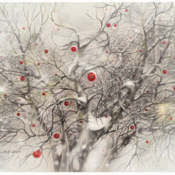Desenho intitulada "Apple Tree" por Irene Vlassova, Obras de arte originais, Lápis