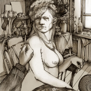 Drawing titled "Artist and model" by Irene Vlassova, Original Artwork, Graphite