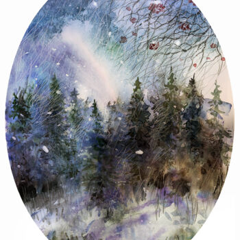 Painting titled "Winter landscape" by Irene Vlassova, Original Artwork, Watercolor