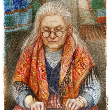 Drawing titled "Lacemaker" by Irene Vlassova, Original Artwork, Pencil