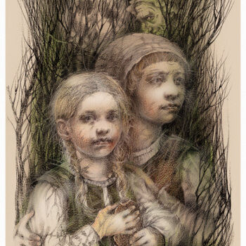 Dibujo titulada "Hänsel und Gretel" por Irene Vlassova, Obra de arte original, Tinta