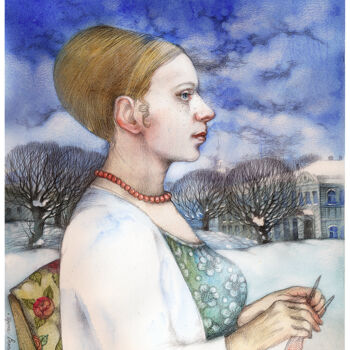 Schilderij getiteld "Tanya's mom" door Irene Vlassova, Origineel Kunstwerk, Aquarel