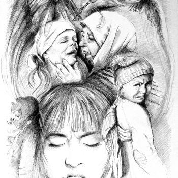 Drawing titled "Gedanken" by Grazyna Federico, Original Artwork, Pencil