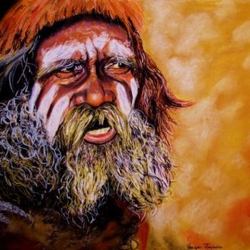 Schilderij getiteld "Der Aborigine" door Grazyna Federico, Origineel Kunstwerk, Olie