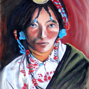Картина под названием "Die Frau aus Tibet" - Grazyna Federico, Подлинное произведение искусства, Другой