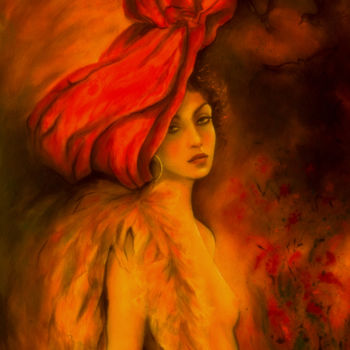 Painting titled "The red hat" by Grazyna Federico, Original Artwork, Acrylic