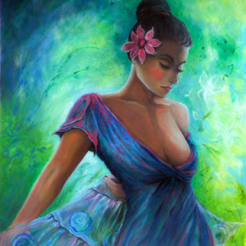 Schilderij getiteld "The Blue Dress" door Grazyna Federico, Origineel Kunstwerk, Acryl