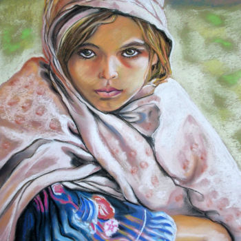 Schilderij getiteld "Das Mädchen aus Afg…" door Grazyna Federico, Origineel Kunstwerk, Pastel