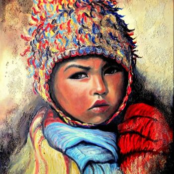 Peinture intitulée "Der Junge aus Peru" par Grazyna Federico, Œuvre d'art originale, Acrylique