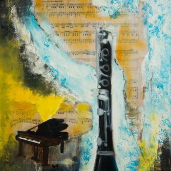 Painting titled "clarinette piano" by Irène Claval, Original Artwork, Oil