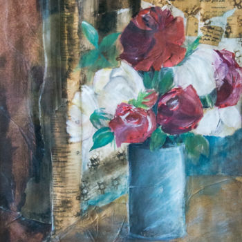 Painting titled "Roses" by Irène Claval, Original Artwork