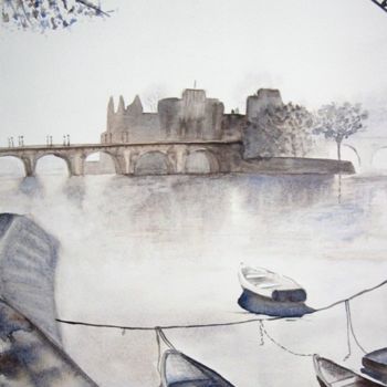 Peinture intitulée "Ponts de Paris" par Irène Bischoff Hébert, Œuvre d'art originale