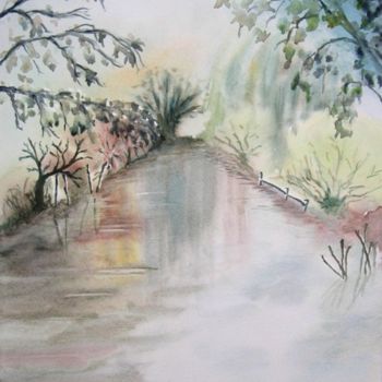 Painting titled "Les berges" by Irène Bischoff Hébert, Original Artwork